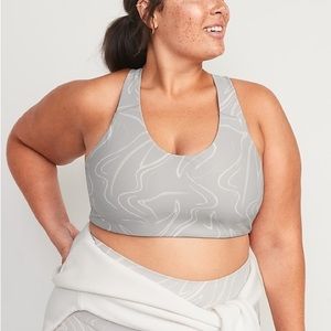 Old Navy Medium Support PowerSoft Racerback Sports Bra Women Gray Smoke